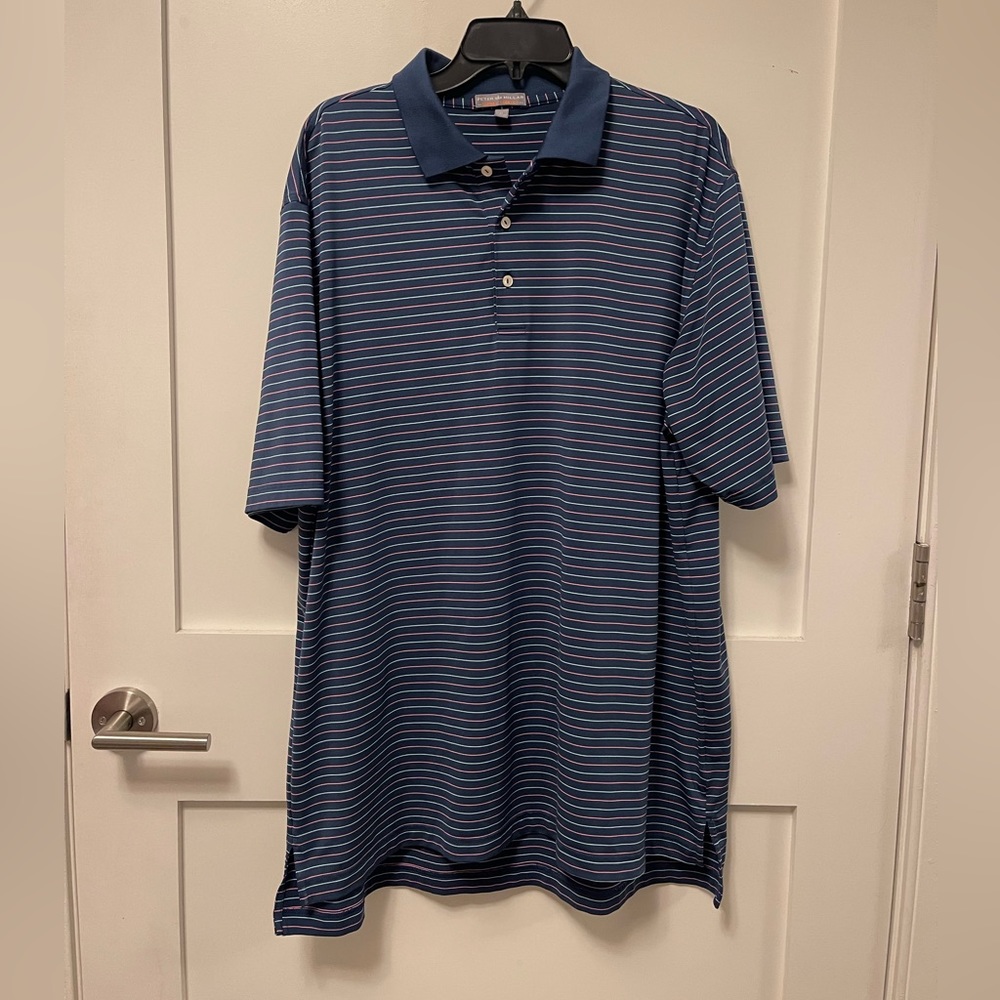 Peter Millar Summer Comfort Blue Striped Polo Shirt XL